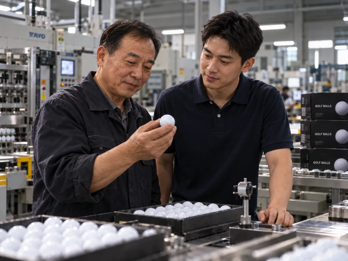 Sam and his father at the XJT Golf factory